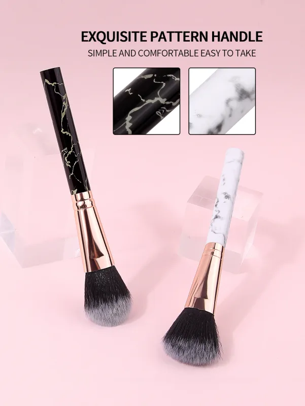 2 pçs punho de mármore blush escovas macio macio rosto pincel de maquiagem para bochecha blush em pó cosméticos mistura beleza compõem ferramentas