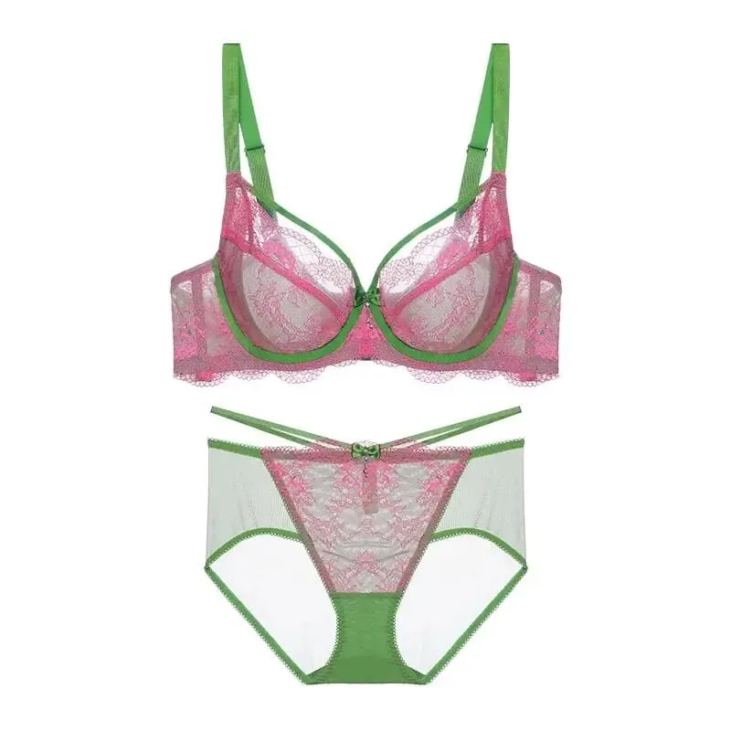 Sexy conjunto de sutiã minimizador copo completo renda ultra fina reunidos plus size 34-42 peito grande para pequeno suporte de peito lingerie conforto
