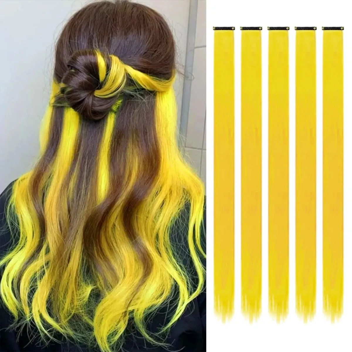 5 pçs clipe colorido em extensões de cabelo sintético destaques festa extensões de cabelo colorido arco-íris falso grampos de cabelo postiços — image 17