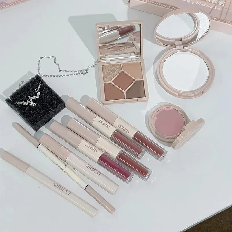 4 cores dupla cabeça lábio esmalte pó pressionado blush sombra sobrancelha lápis delineador óleo labial kits de maquiagem multiuso