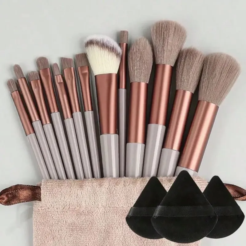 Conjunto de pincéis de maquiagem macio e fofo profissional base cosmética em pó sombra kabuki mistura pincel de maquiagem ferramenta de beleza bolsa de armazenamento de esponja de maquiagem