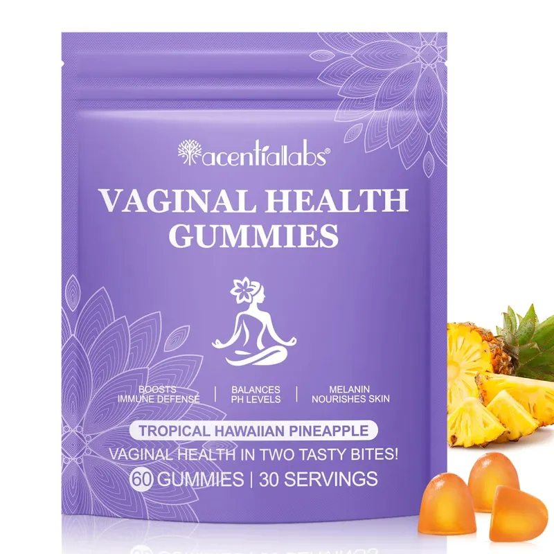 Gomas de saúde vaginal Suporte para equilíbrio de pH com vitamina C e frutas de abacaxi em pó sem gelatina Bem-estar diário 60 gomas