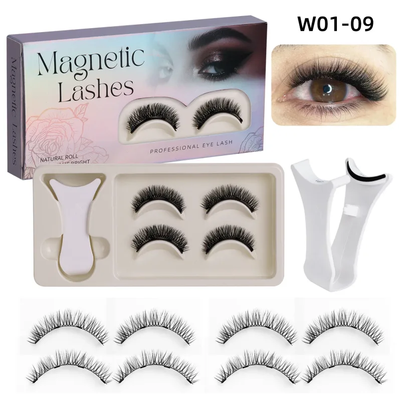 2Pairs Magnetic Eyelashes 3D Natural False Eyelash Reusable Easy Wear Eye Makeup Set Gluee-free Lashes