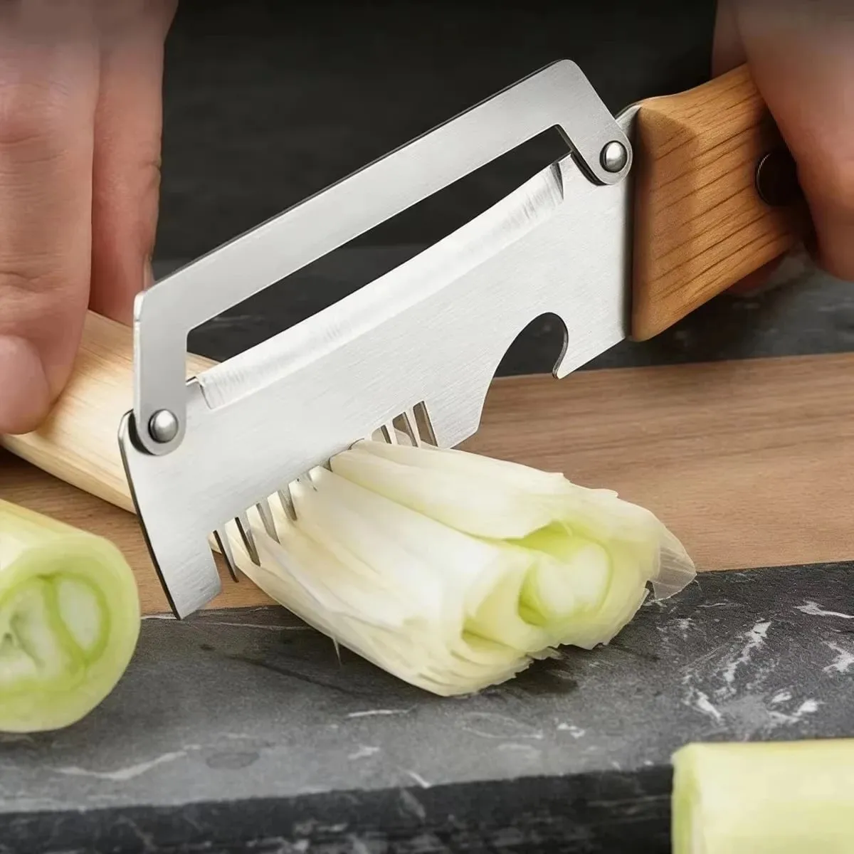 2pc conjunto de aço inoxidável multifuncional cozinha slicer afiada ferramenta corte para casa cebola verde repolho triturador descascador vegetal