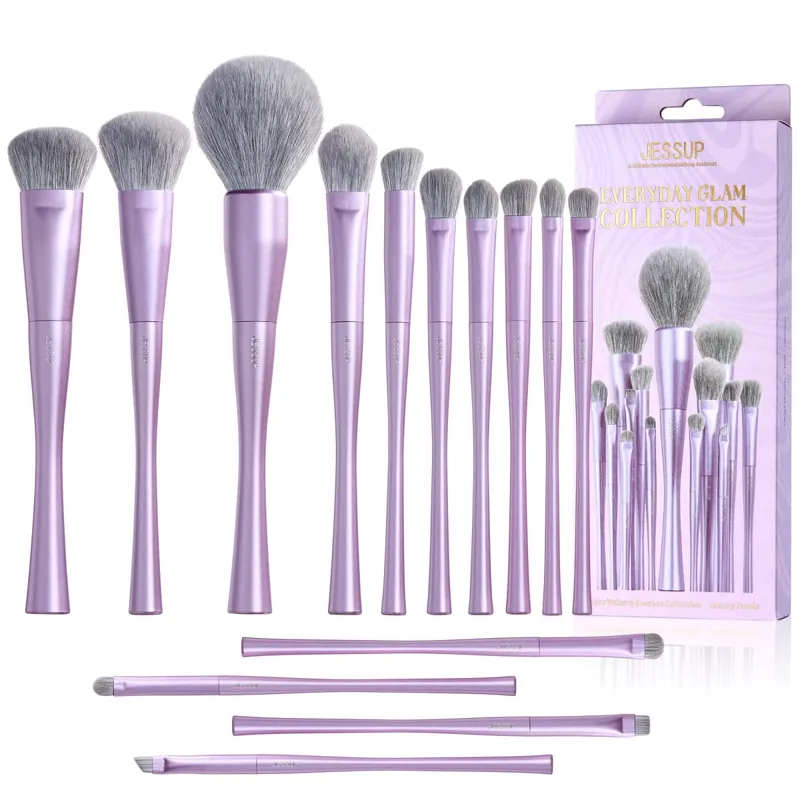 Jessup pincéis de maquiagem conjunto 4/6/7/10/14/15 pçs fundação escova de maquiagem rosto sombra mistura destacando corretivo luxo roxo