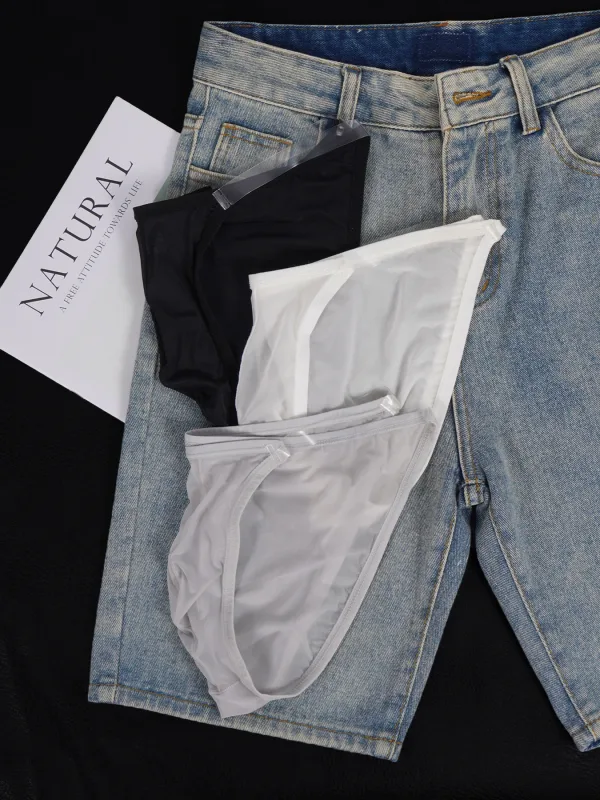 1 peça cuecas de refrigeração ultrafinas de malha de seda gelo masculina, cintura transparente fina venda quente roupa interior diária primavera verão