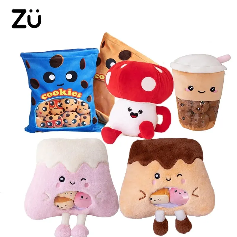 Boba chá biscoitos brinquedo de pelúcia bonito fofo lanches plushies pudim bolo alienígena abraço travesseiro presente aniversário sofá casa travesseiro decorativo — image 2