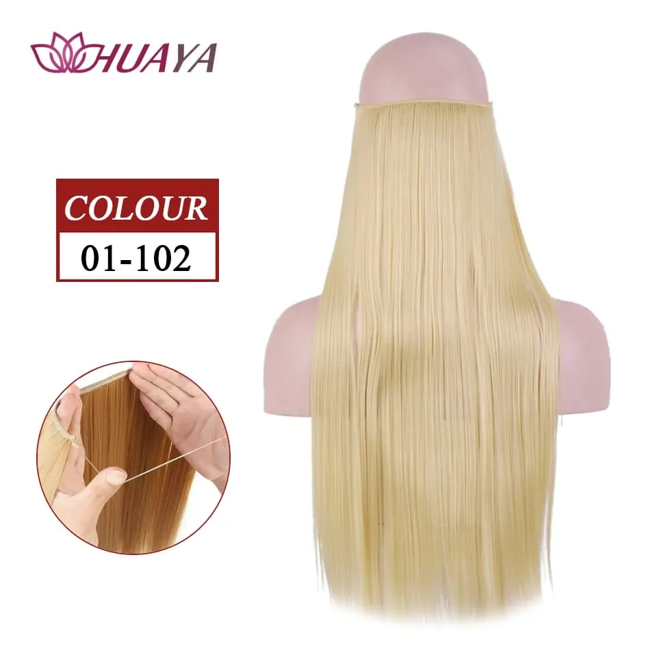 Synthetic Long Straight Invisible Wire No Clips In Hair Extensions Fake Hair Pieces Secret Fish Line Hairpieces For Women