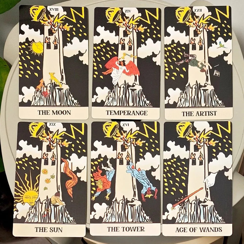 Baralho de tarô Tower Takeover em caixa rígida Conjunto exclusivo de tarô de 79 cartas para transformação e libertação 12*7cm com relevo duplo