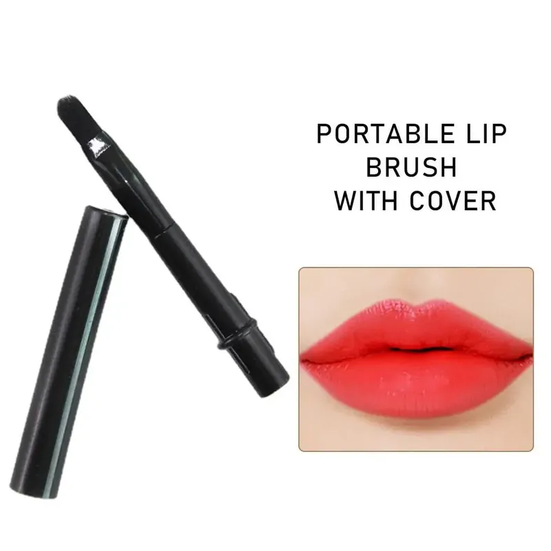 Pincéis de maquiagem para lábios, pincéis pretos com tampa, batom retrátil, viagem, portátil, escova labial, brilho, maquiagem