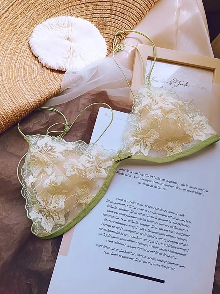 Conjunto de bralette minimizador sem fio, busto grande, estilo francês, copo triangular, lingerie de renda, conforto puro, sexy, conjunto de roupa íntima feminina