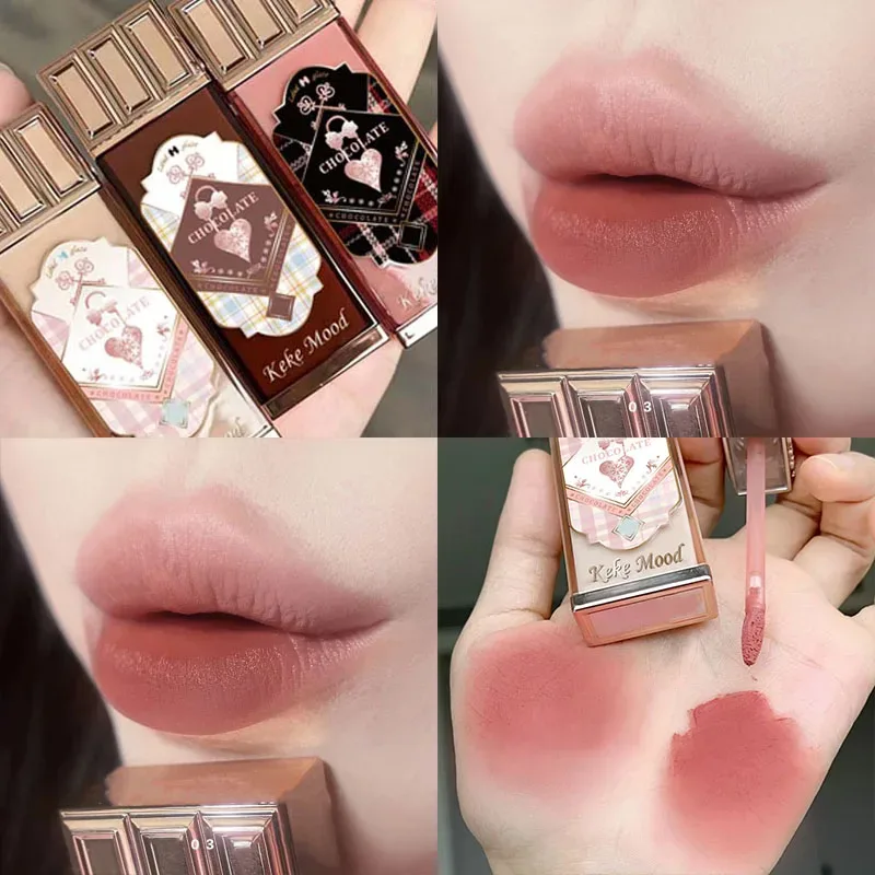 Nuvem de chocolate brilho labial fosco veludo suave aplicação esmalte mousse marrom vermelho batom líquido maquiagem tonalidade labial cosméticos