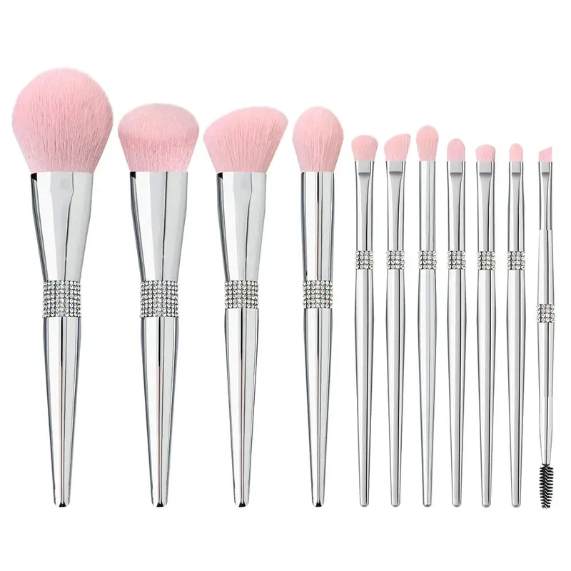 10 pçs pincéis de maquiagem diamante conjunto cosméticos ferramenta mistura pó fundação blush destaque sombra sobrancelha cílios escova