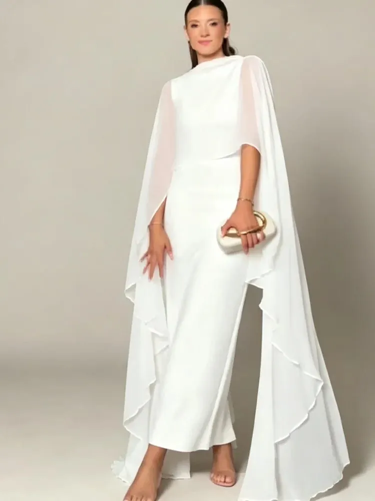 Capa pura em torno do pescoço maxi vestido para mulher aberta volta sólida simples design saia elegante casamento formal noite feminino roupões longos