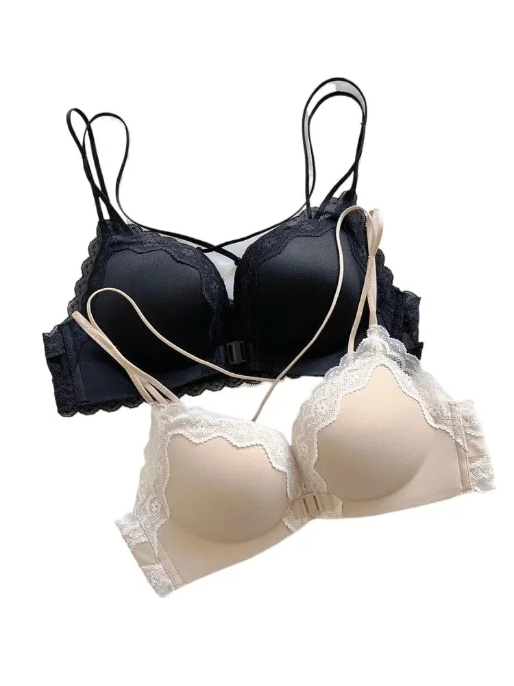 Victoria estilo conjunto de lingerie sem fio rosa leopardo padrão fechamento frontal sutiã sensual volta push up para busto pequeno 32-38