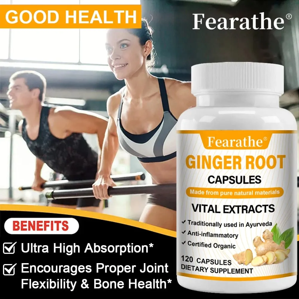 Cápsulas orgânicas de raiz de gengibre 1200 mg - com extrato de pimenta preta para saúde das articulações, anti-inflamação, saúde imunológica muscular