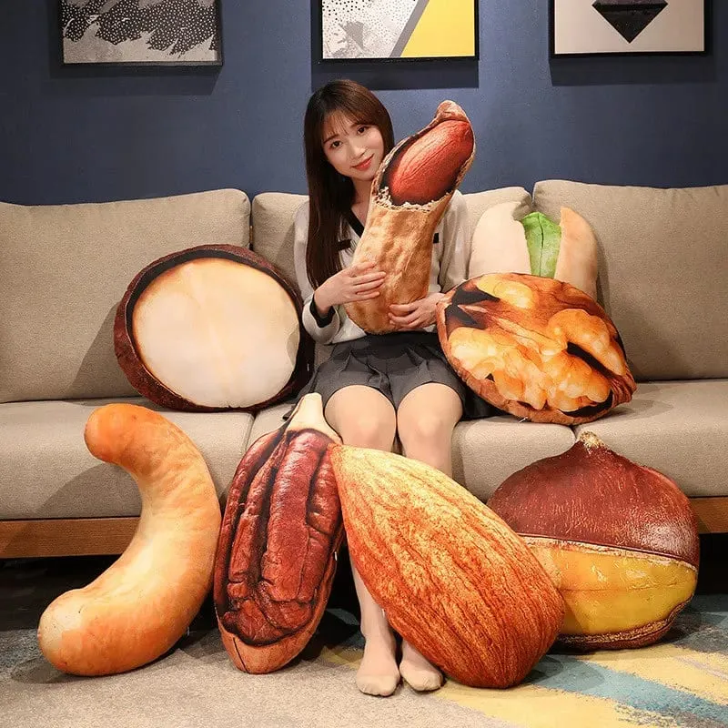 Simulational Nut Plush Pillow Creative Chestnut Plush Toy Funny Pecan Walnut Pillow Cushion Home Decor Kids Toy Birthday Gift