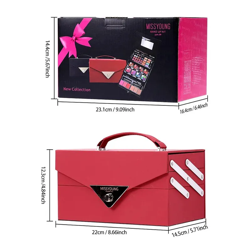 Conjunto de estojo de maquiagem portátil, sombra, batom, delineador labial, blush, kit cosmético facial completo, ideal para presente de feriado, conjunto de maquiagem