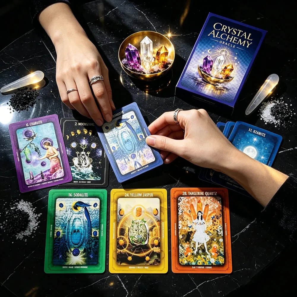 Cartas de oráculo de alquimia de cristal, baralho de adivinhação, cura de cristal, orientação espiritual, jogo de tabuleiro de tarô para leitura do destino, feitiçaria