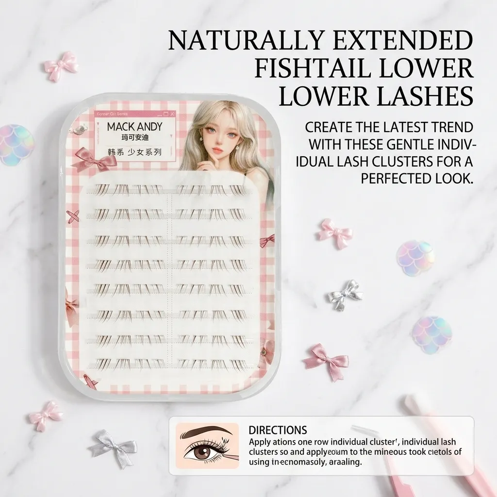 Extensões de cílios estilo sereia, 8 fileiras, manga, cílios inferiores finos, aparência natural, sem necessidade de cola, para ferramentas perfeitas de maquiagem dos olhos