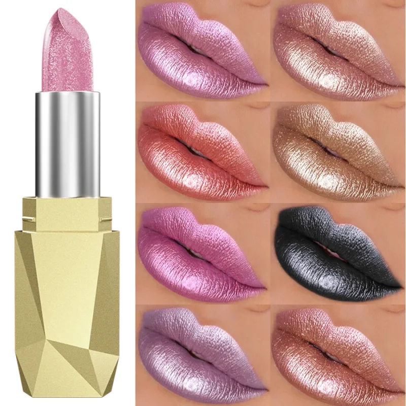 Batom metálico com glitter, acabamento hidratante, 19 cores, vermelho, rosa, brilhante, altamente pigmentado, lábios, maquiagem, presentes, cosmético, 1 peça — image 5