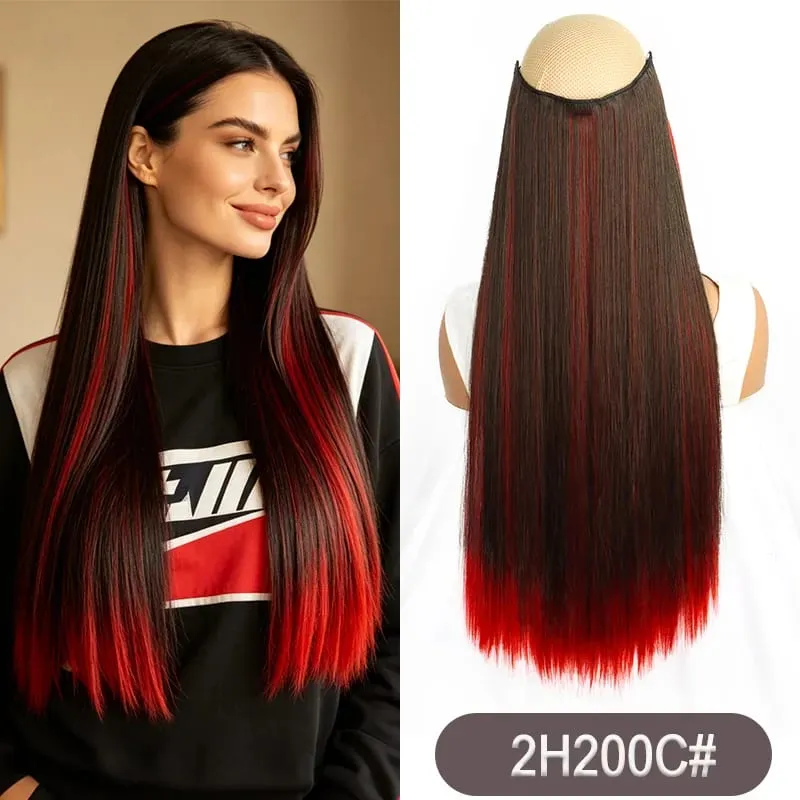 Clipe sintético de destaque de arco-íris de uma peça longa e reta de 24 polegadas em extensões de cabelo para mulheres, uso diário, fácil de usar — image 13
