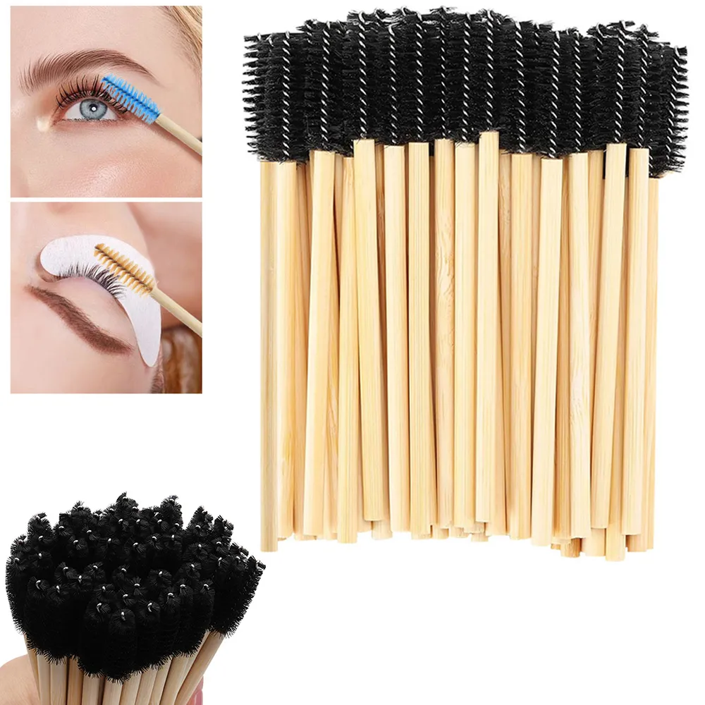 50 pçs alça de bambu escovas de cílios rímel varinhas aplicador cílios extensão escova sobrancelha spoolie escovas ferramenta de maquiagem