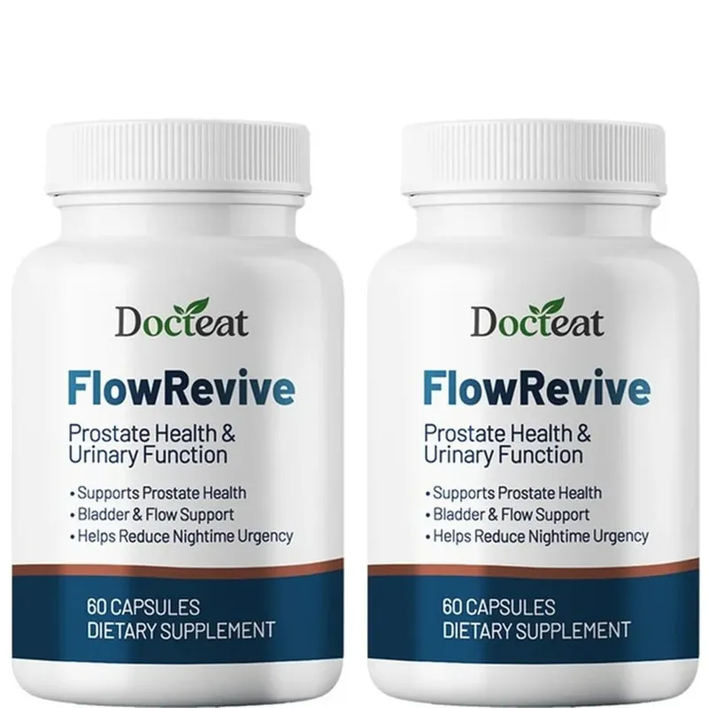 Docteat FlowRevive, Cápsulas de Suporte Urinário e de Próstata com Semente de Abóbora Saw Palmetto e Extrato de Casca de Pygeum - 60 Cápsulas