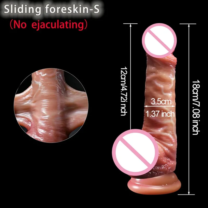 2 em 1 vibrador super realista pênis deslizante prepúcio ejaculação pau grande penetração anal masturbação feminina sexy brinquedos sexuais adultos