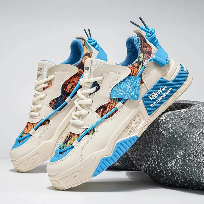 Sapatos de skate masculinos [design aleatório de padrão de grafite] tênis respirável de cano baixo com padrão de letras e design leve e leve