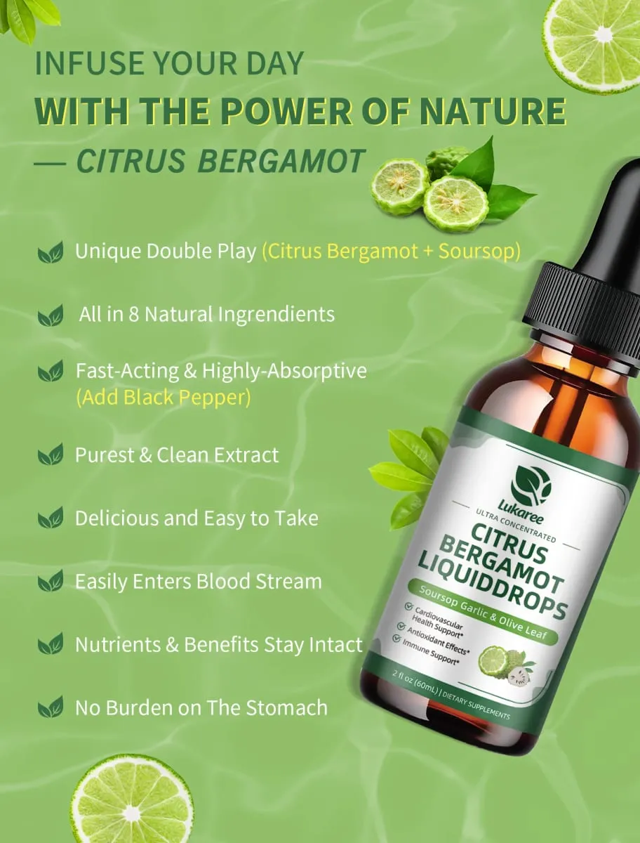 Lukaree Orgânico Citrus Bergamota Drop Support Imunidade Colesterol e Antioxidante de Saúde Cardiovascular
