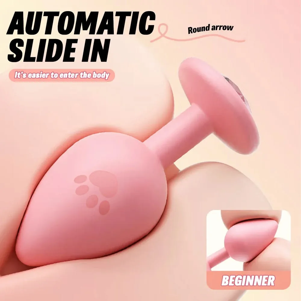 Plugue anal de silicone macio, padrão de pata de gato, 3 tamanhos, plugue anal para mulheres, homens, gays, base de cristal, brinquedos sexuais para adultos, vibrador anal