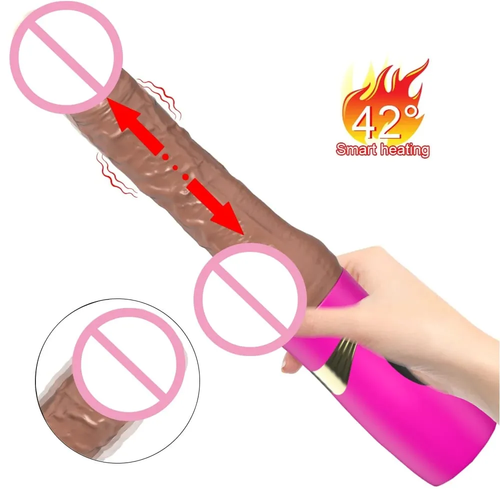 女性逼真推力假陽具振動器帶加熱和伸縮功能肛門陰道刺激器情侶性玩具