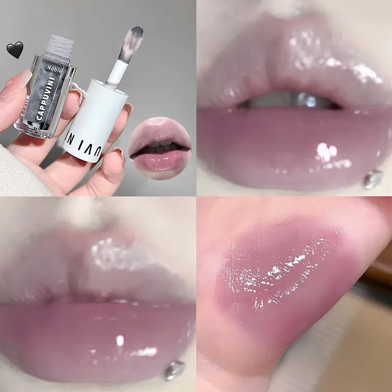 Brilho labial transparente cinza roxo, brilho labial hidratante, secagem de lábios, espelho labial, matiz, aumento, hidratante, cristal, óleo labial, maquiagem