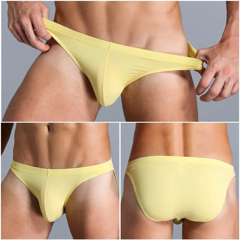 Men's Ice Silk Underwear Briefs Breathable Low-Waist U-Convex Undershorts Shorts Solid Color Briefs Men Underpants