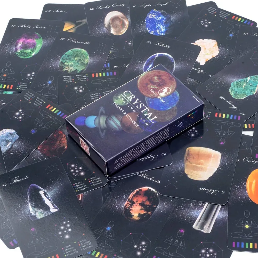 Cartões de cura de cristais, baralho de 60 cartas com cartas do zodíaco de cristal e oráculo para jogos de tabuleiro de festa familiar, profecia de adivinhação do destino — image 6