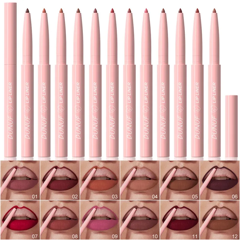 Conjunto de lápis delineador labial fosco de 12 cores à prova d'água à prova de manchas de longa duração Kit de maquiagem vegano sem crueldade