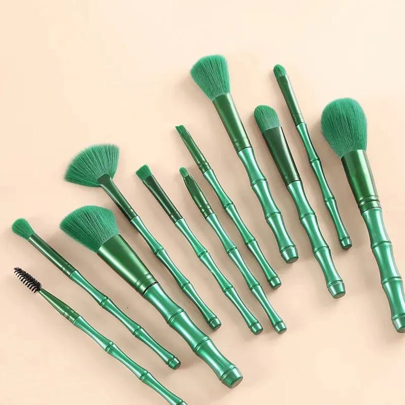 11 pçs kit de pincéis de maquiagem de bambu macio denso cabelo multifuncional conjunto de escova fundação rosto pó sombra blush