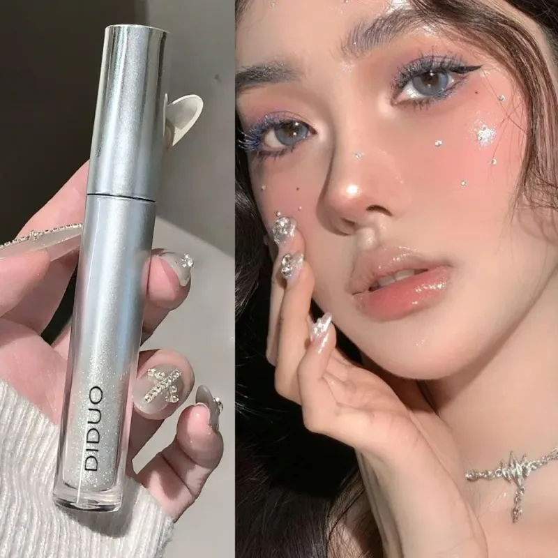 Rímel brilhante prateado, glitter fino, destaque, alongamento, ondulação, sem manchas, à prova d'água, natural, 3d, maquiagem brilhante para os olhos