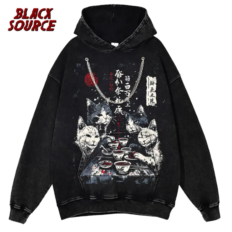 T078 Cute Cartoon Cow Print Hoodie, Washed Neutral Style Pullover Sweatshirt, Fashion Trend Casual Streetwear Daily Wear