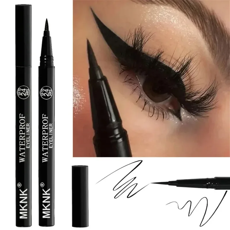 Delineador líquido preto fino de longa duração, caneta de água à prova d'água, secagem rápida, sem desbotamento, delineador para olhos, amigável para iniciantes, 1 peça