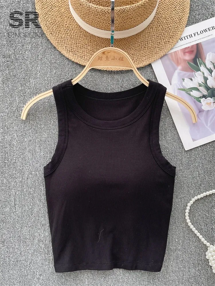 Sleeveless Knit Top Women Backless Korean Bra O Neck Solid Elastic Waist Ladies Elegant Fashion Casual Crop Top
