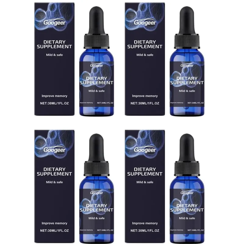 Googeer Gotas azuis de metileno, gotas de suporte para foco de memória com vitamina B1, extrato de folha de hortelã, gluconolactona, sem álcool, 30 ml