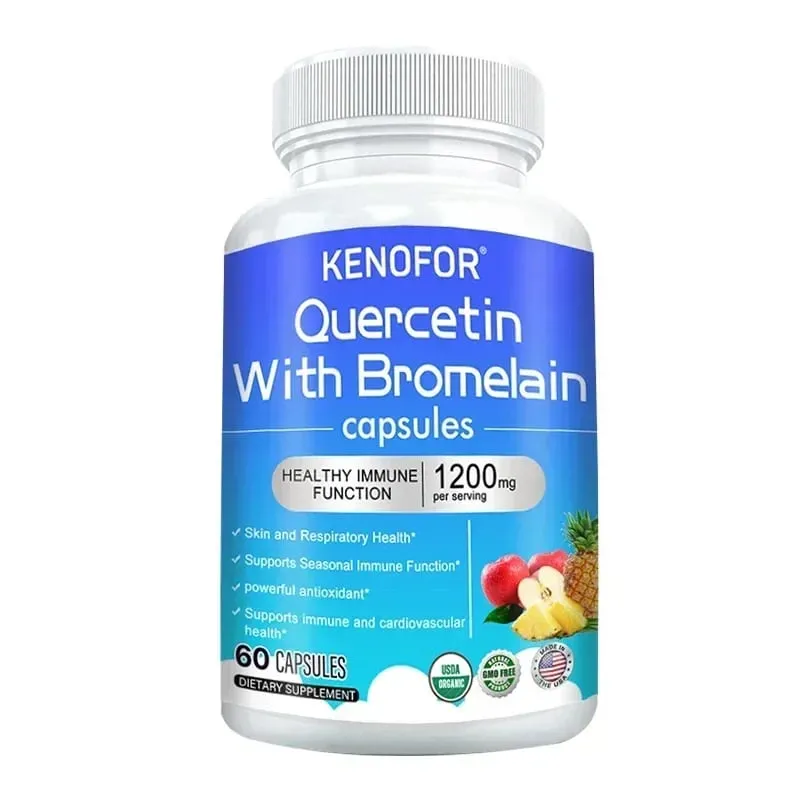 Cápsulas de complexo de quercetina + bromelaína 1200 mg - suporte imunológico e digestivo com vitamina C e D3 30/60/120 contagens