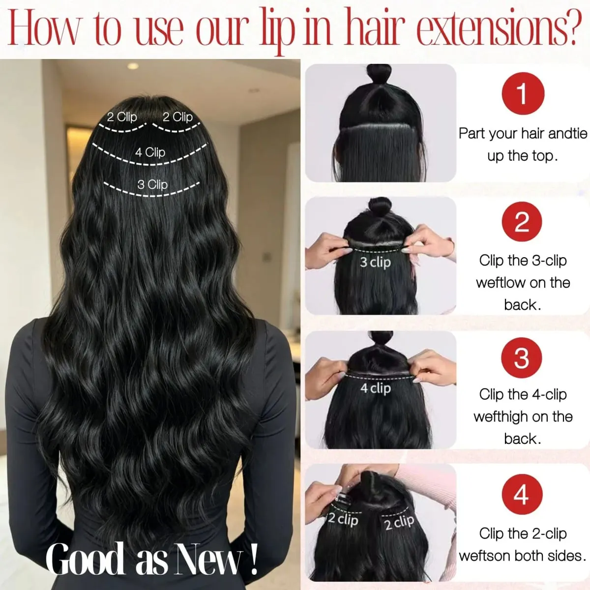 Conjunto de 4 peças de extensões de peruca sintética feminina, longo, ondulado, grosso, peças de peruca volumosa