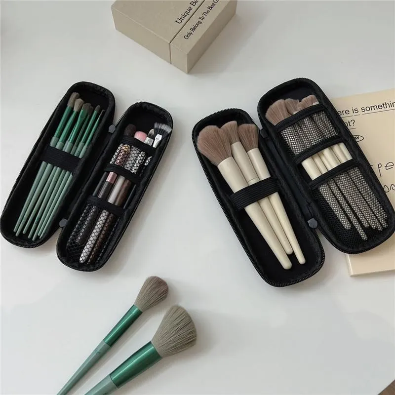 (N) Sacos de armazenamento de cosméticos pretos à prova d'água com zíper duplo estojo para pincéis de maquiagem bolsa feminina portátil suporte para pincel de viagem caixa de caneta