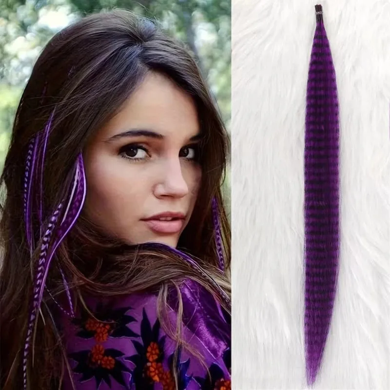 10-Piece Rainbow Synthetic Feather Extensions Multicolor 16-Inch Hair Add-ons Suitable for Women