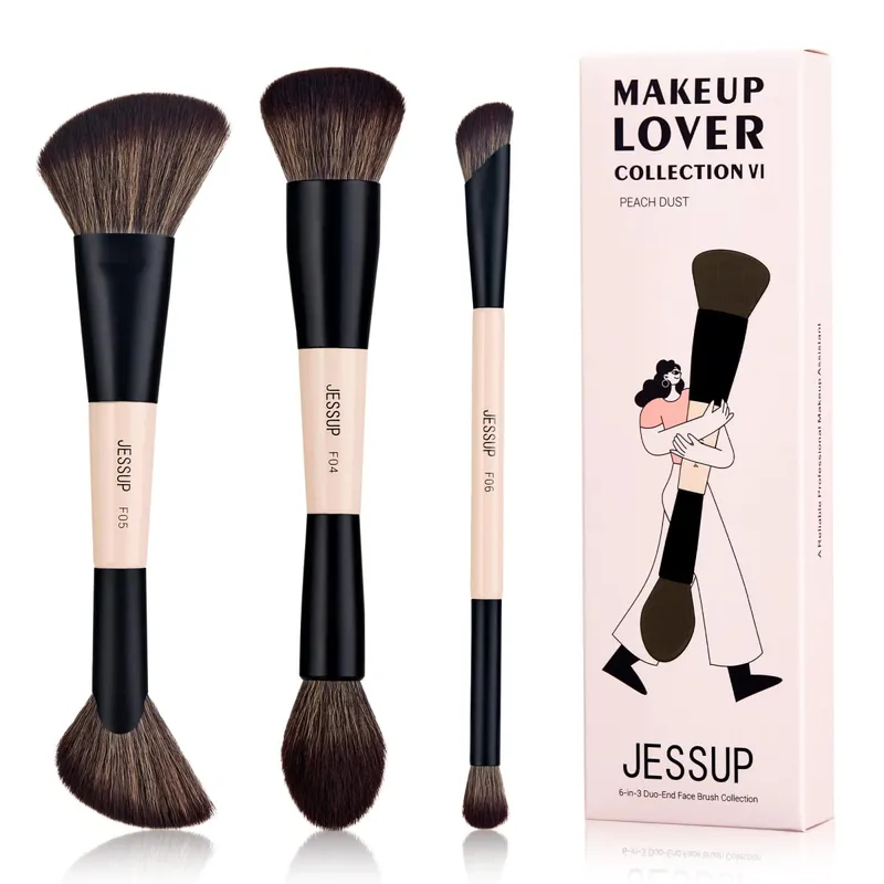 Jessup pincéis de maquiagem conjunto 3/5/7 pçs dupla face escova de maquiagem fundação sombra em pó mistura crueldade-livre pêssego poeira t600