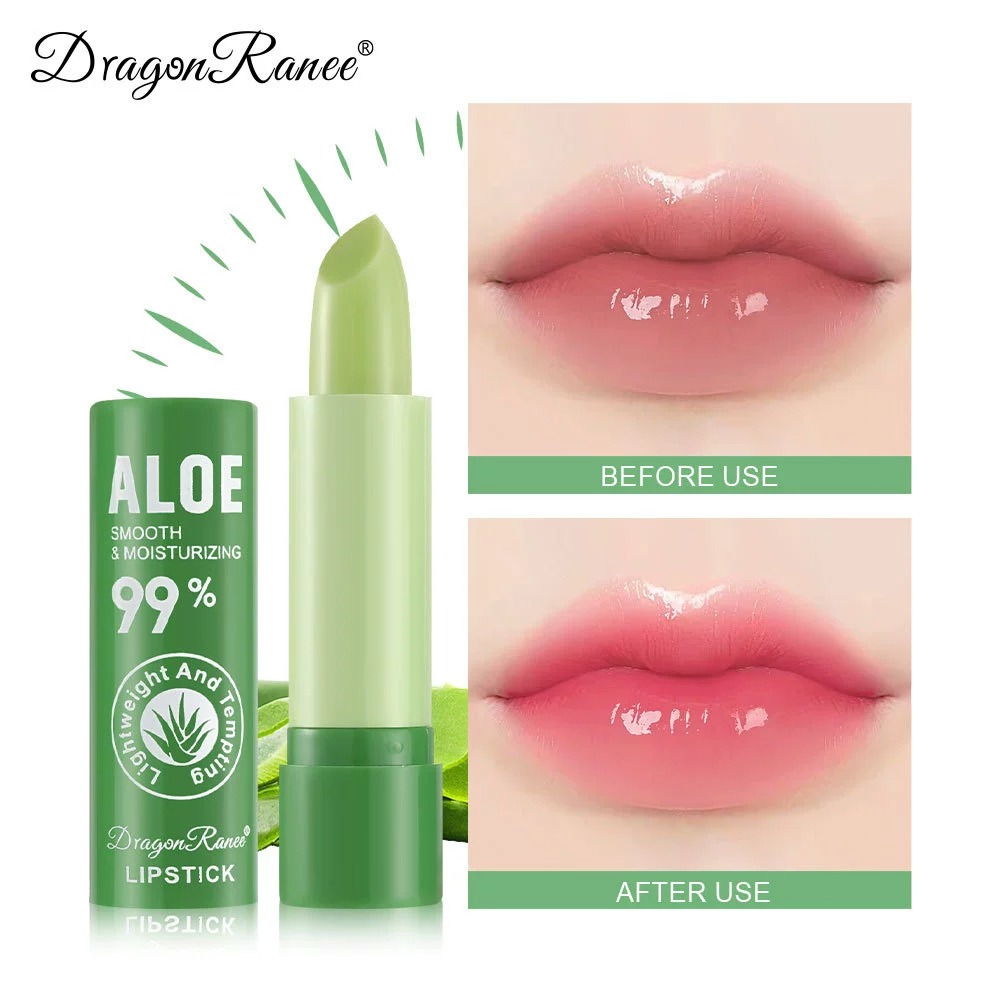 Batom que muda de cor de aloe vera, hidratante de longa duração, bálsamo labial ativado pela temperatura, resistente ao desbotamento, conjunto de cuidados labiais nutritivos