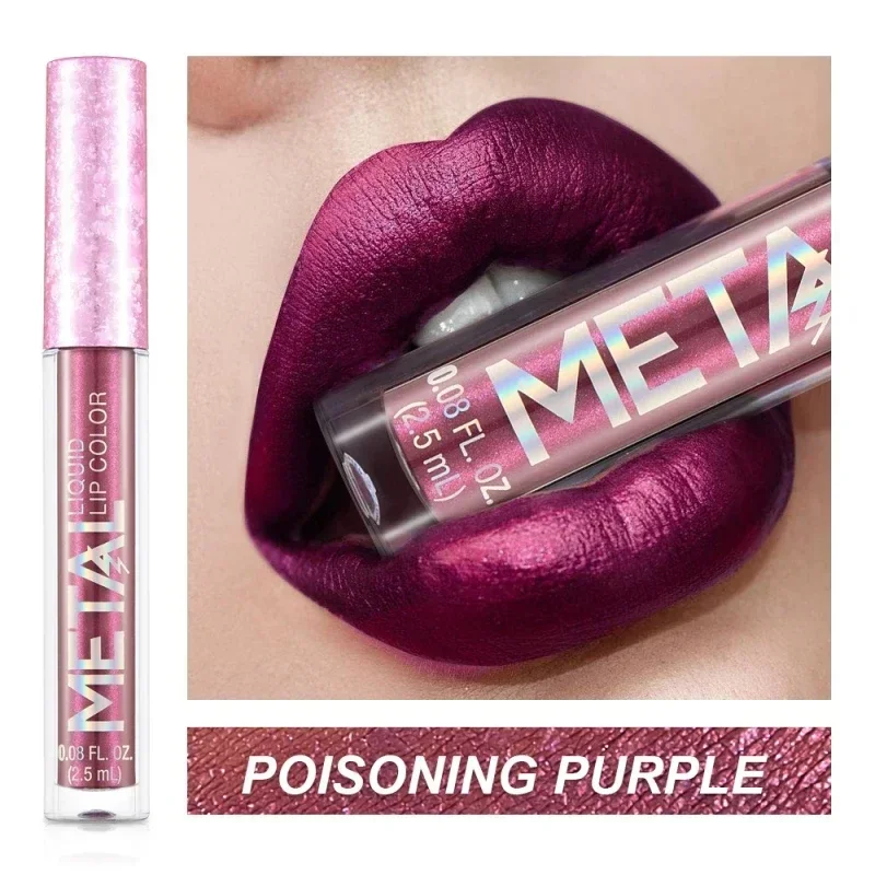 Batom líquido metálico fosco, à prova d'água, longa duração, copo antiaderente, brilho labial brilhante, feminino, maquiagem para lábios, 12 cores